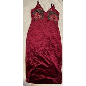 Maroon velvet dress with flowers